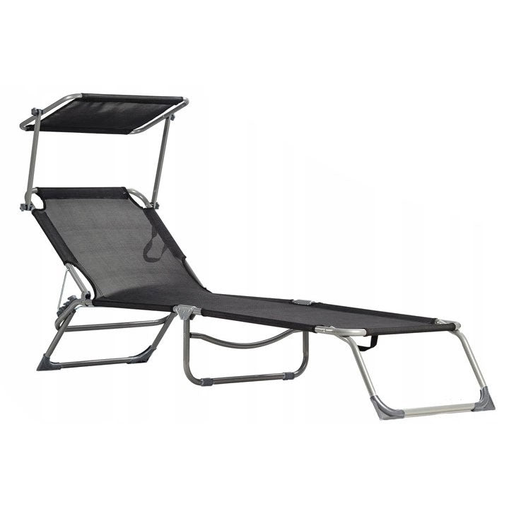 Deckchair, daybed, adjustable garden armchair with a canopy, black