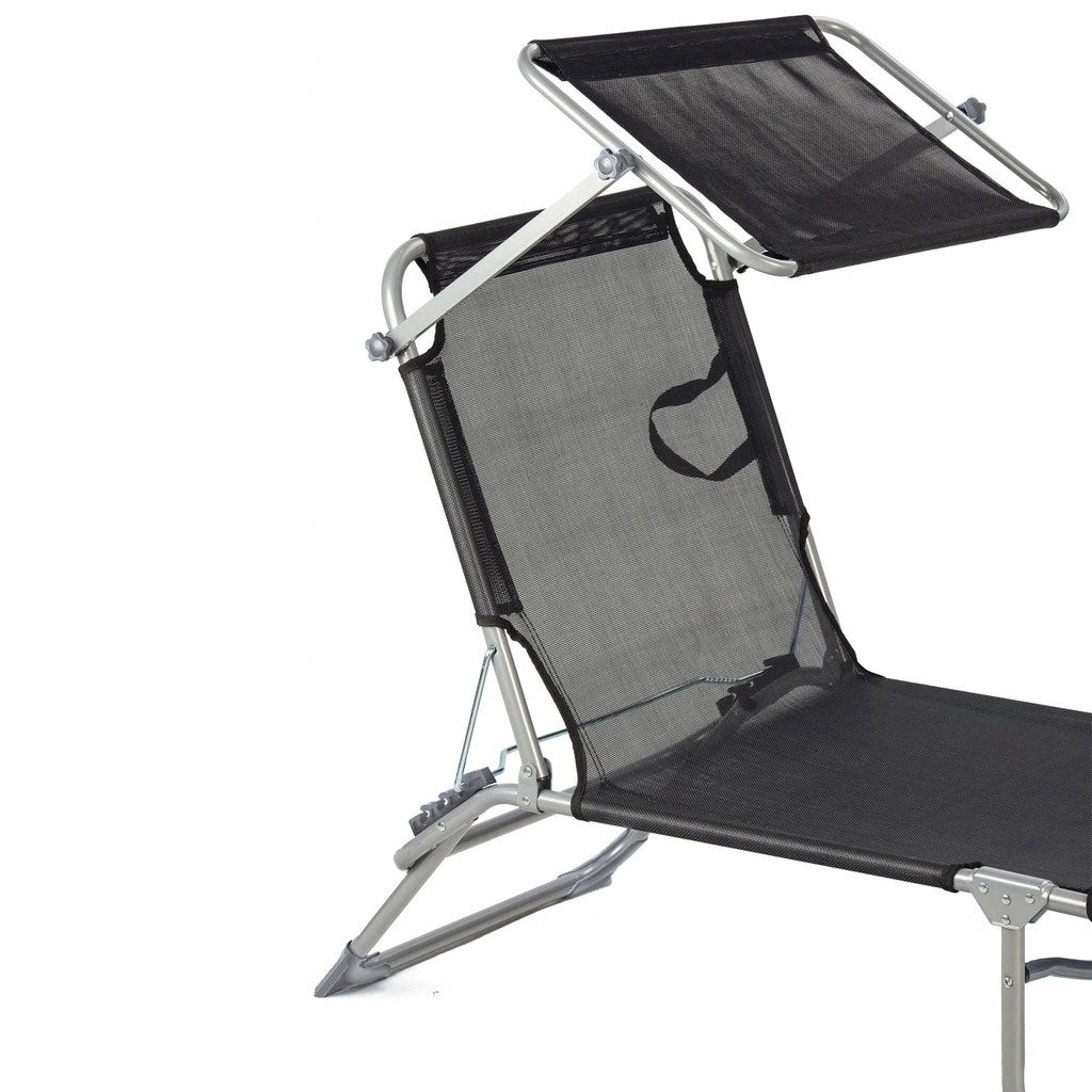 Deckchair, daybed, adjustable garden armchair with a canopy, black