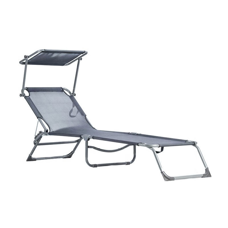 Deckchair, daybed, adjustable garden armchair with a canopy, gray