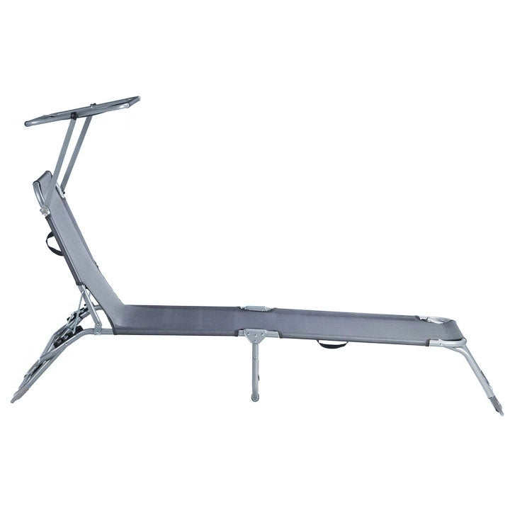 Deckchair, daybed, adjustable garden armchair with a canopy, gray