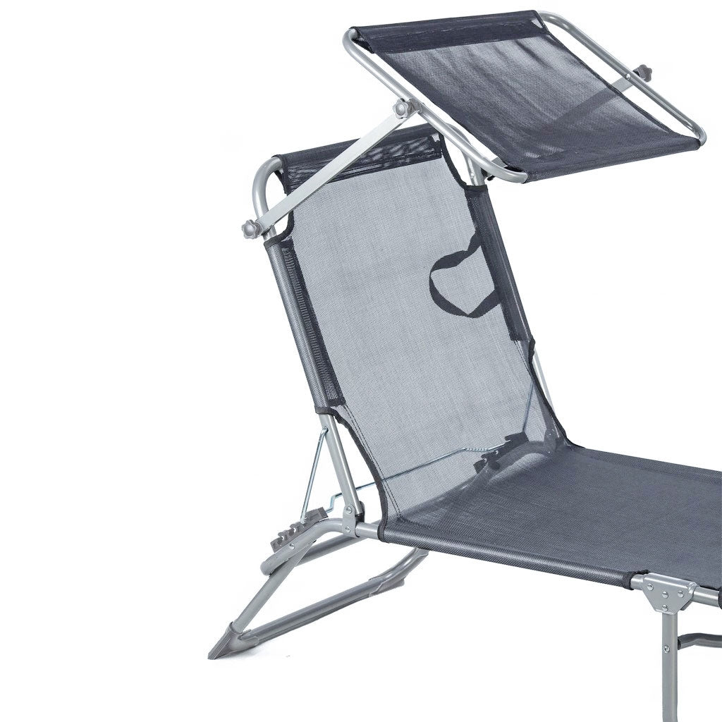 Deckchair, daybed, adjustable garden armchair with a canopy, gray