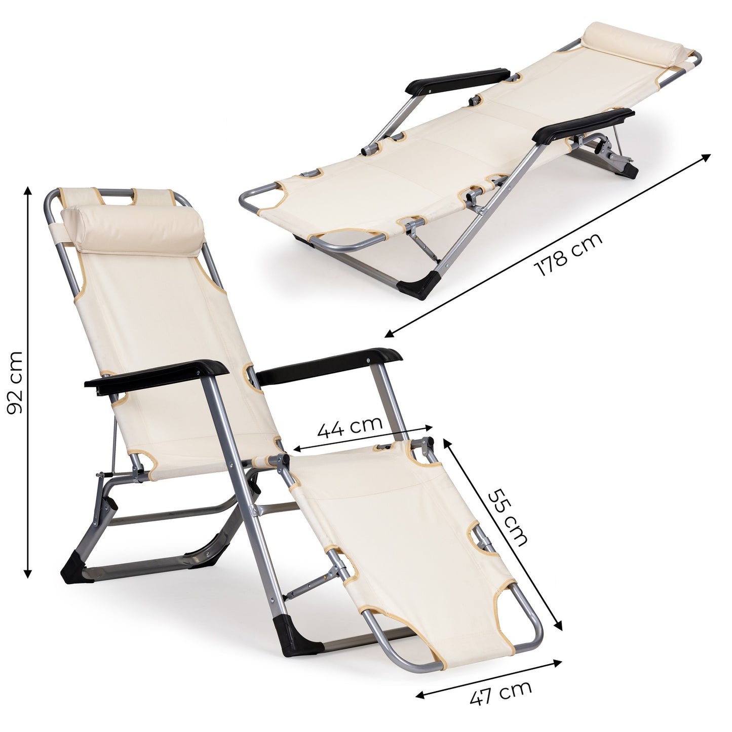Deckchair, garden beach chair, foldable 2in1 lounger