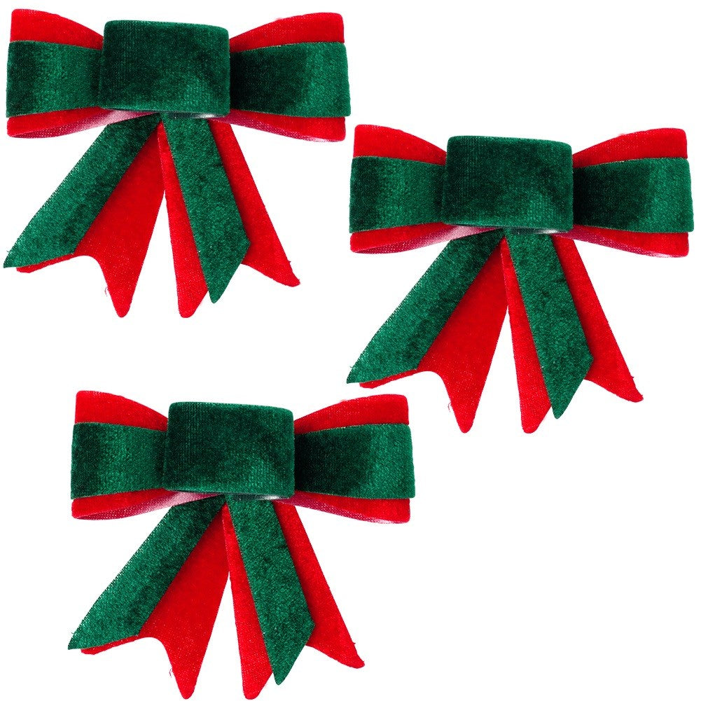 Decorative Christmas velvet bow 10.5x11 cm 3 pcs.