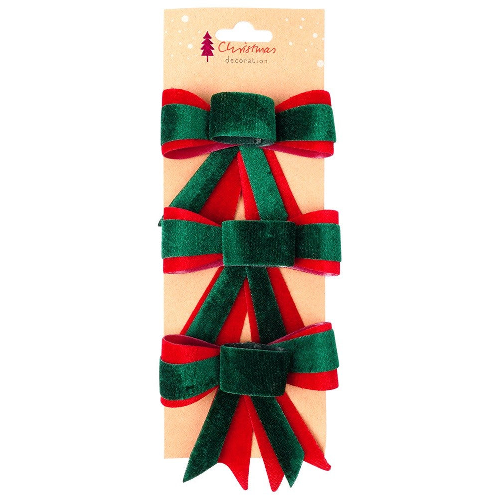 Decorative Christmas velvet bow 10.5x11 cm 3 pcs.