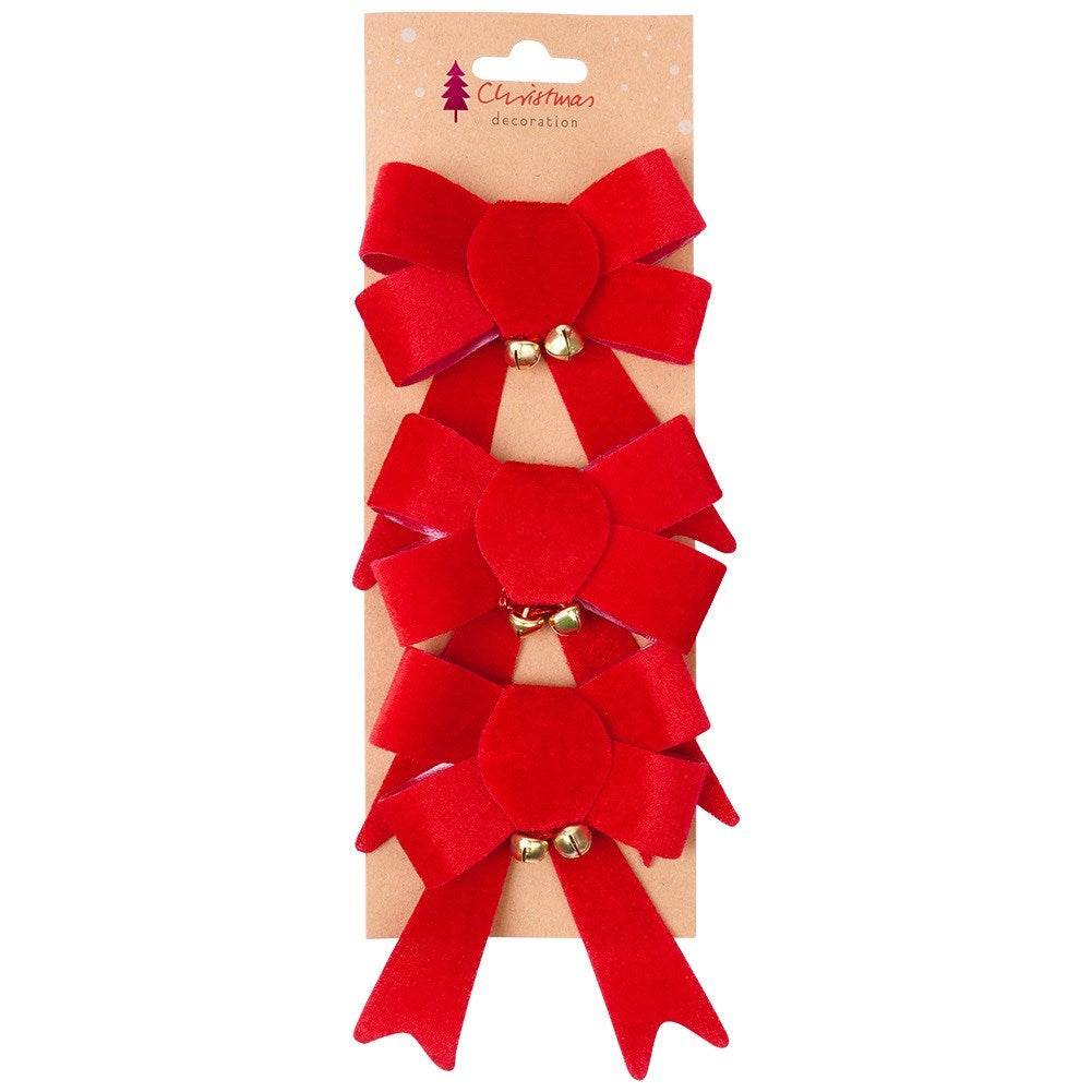 Decorative Christmas velvet bow 10.5x13 cm 3 pcs.