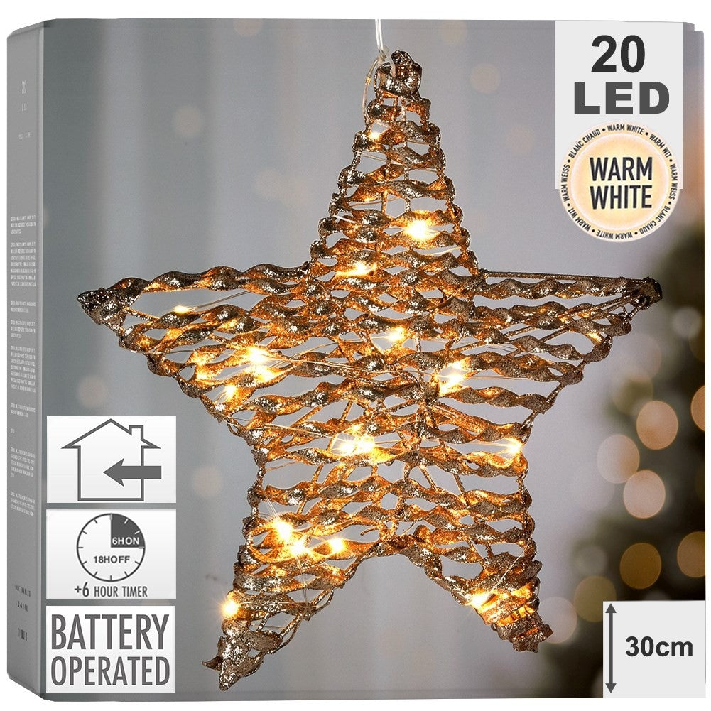 Decorative Hanging star with 20 LED lights - 30 cm