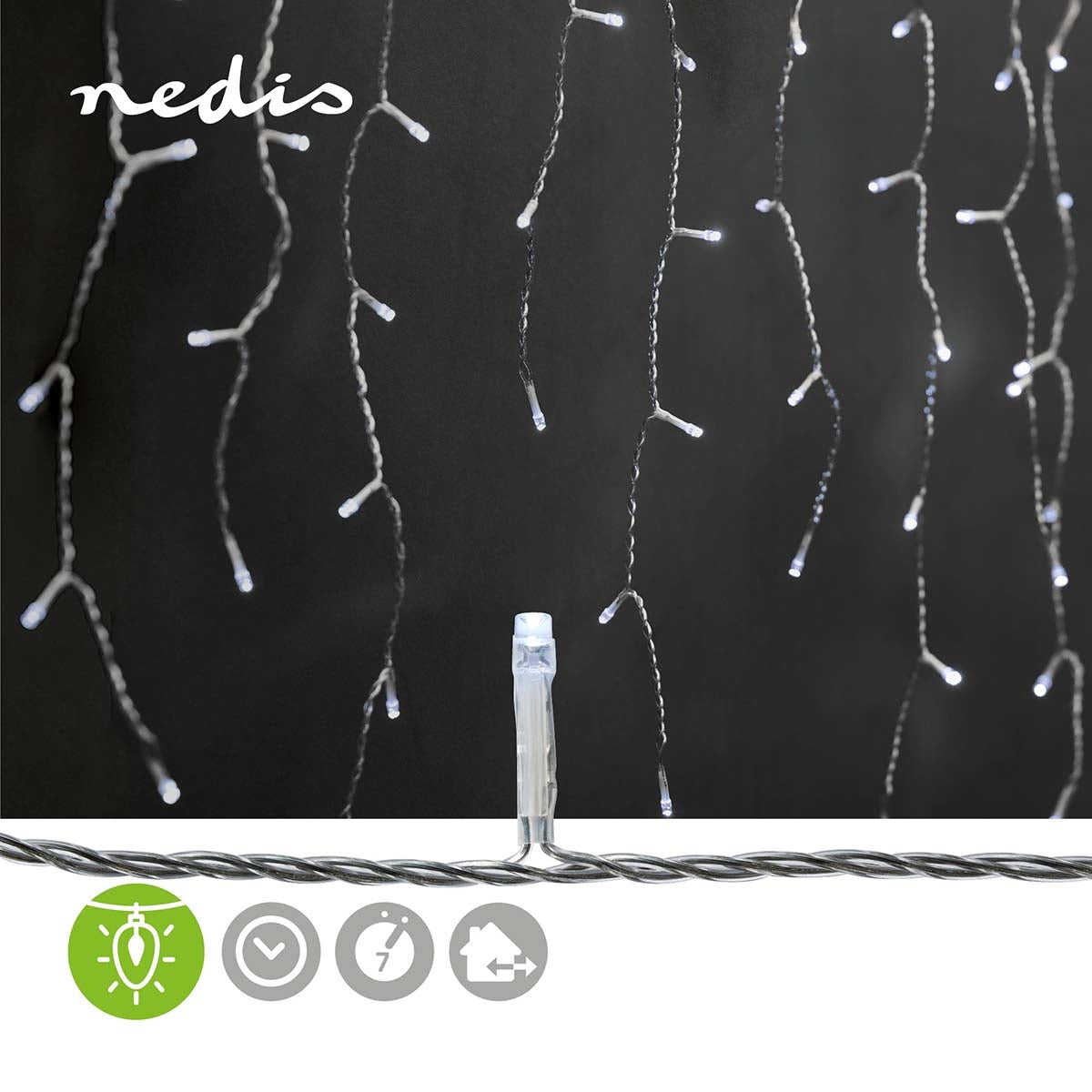 Decorative Istapps candle | 180 LEDs | Cold White | 5.90 m | Lighting effects: 7 | Power adapter