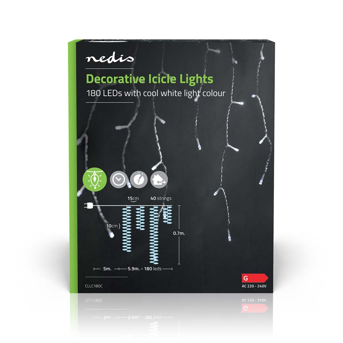 Decorative Istapps candle | 180 LEDs | Cold White | 5.90 m | Lighting effects: 7 | Power adapter