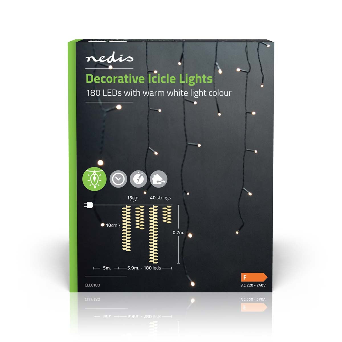 Decorative Istapps candle | 180 LEDs | Warm White | 5.90 m | Lighting effects: 7 | Power adapter