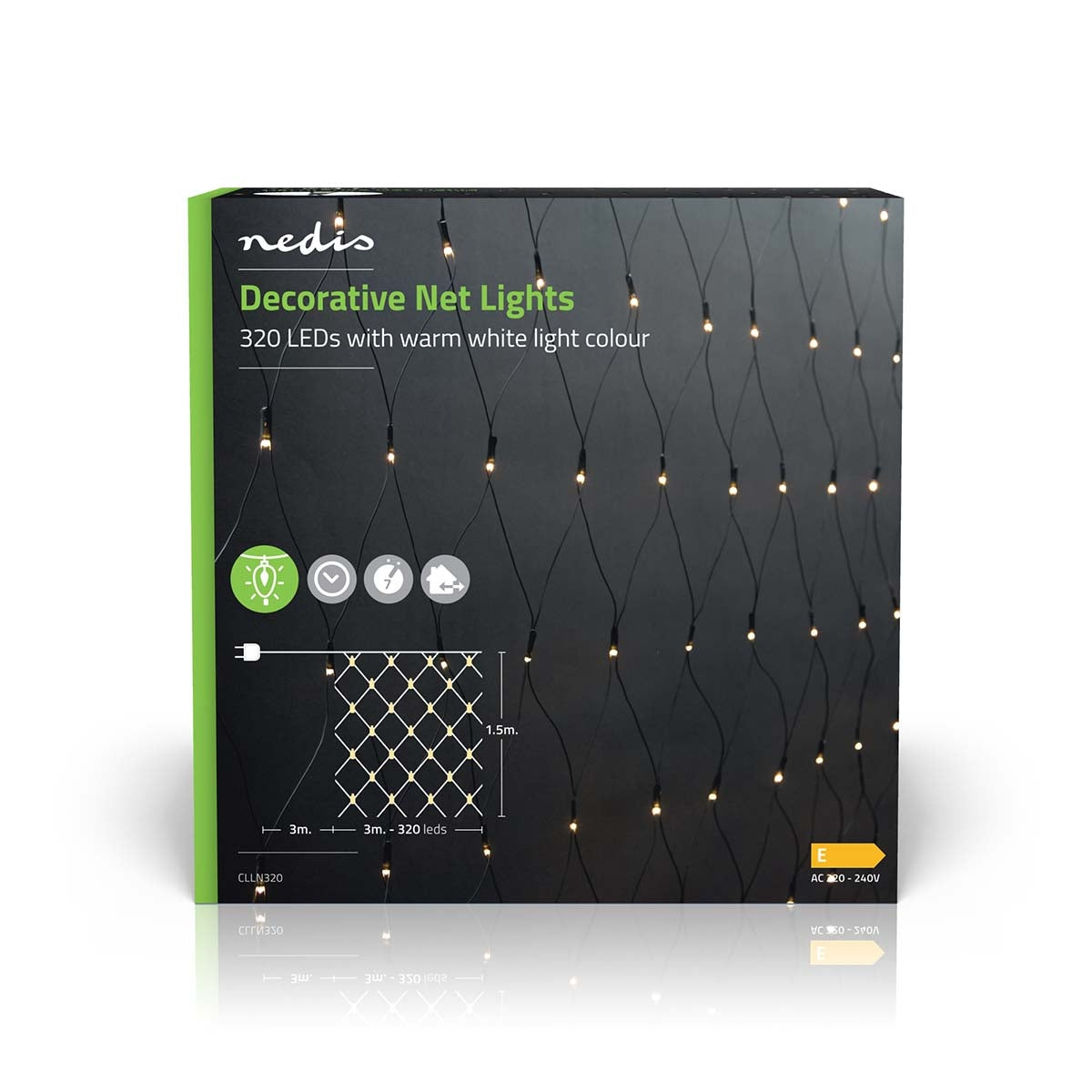 Decorative Net Lights | Warm White | 320 LEDs | 3 x 1.5 m | Lighting effects: 7 | Indoors or Outdoors | Power adapter