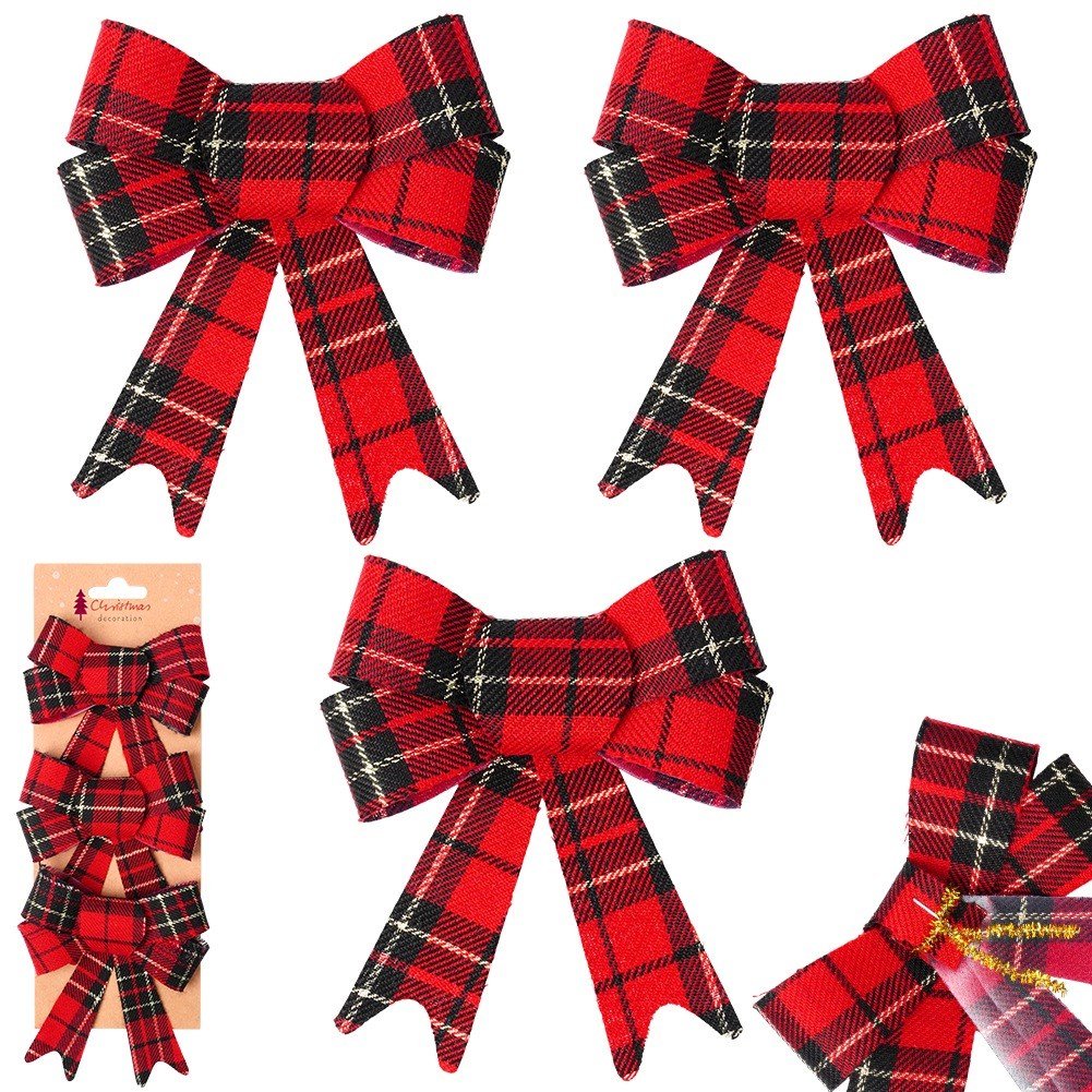 Decorative bow Christmas check 11x13 cm 3 pcs.