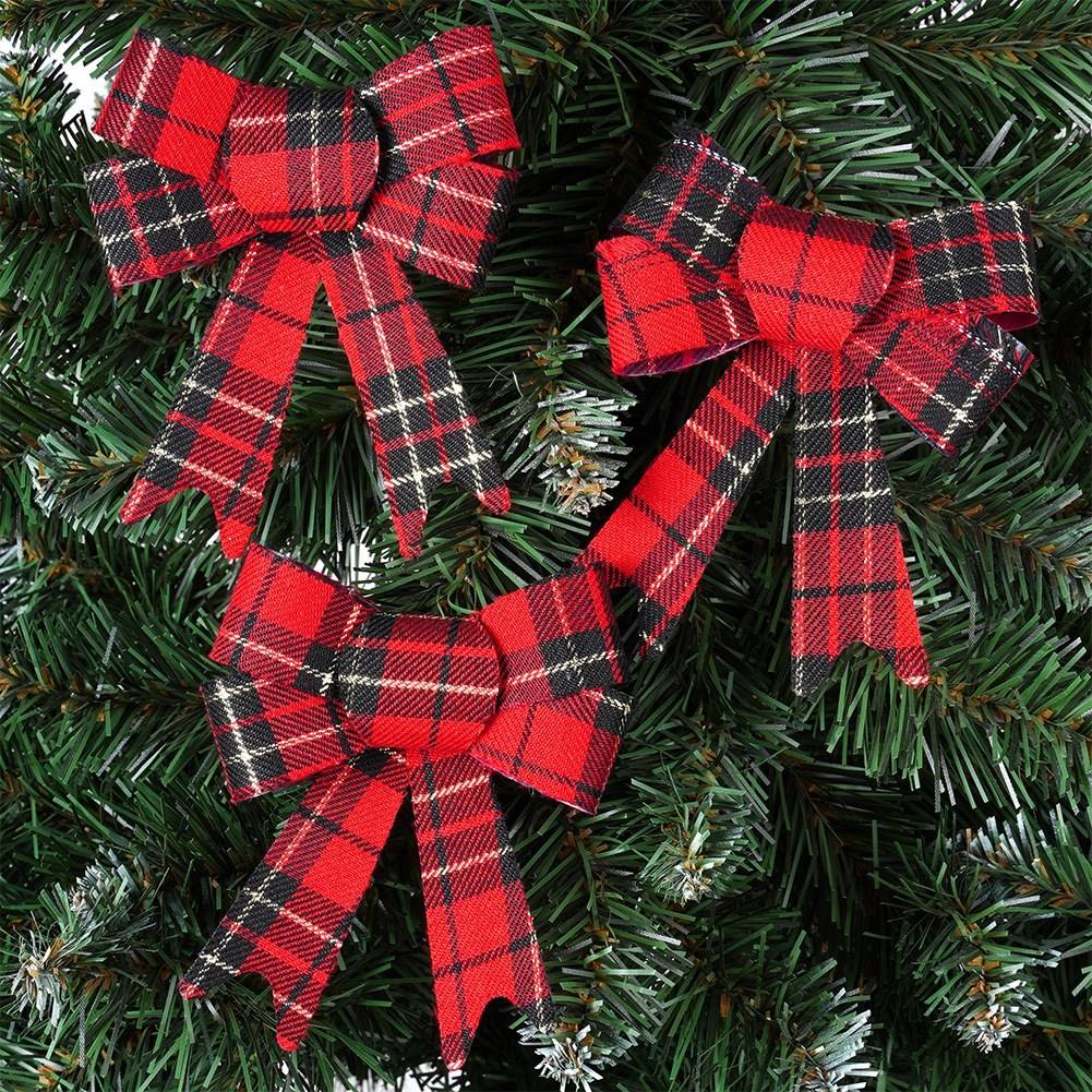Decorative bow Christmas check 11x13 cm 3 pcs.