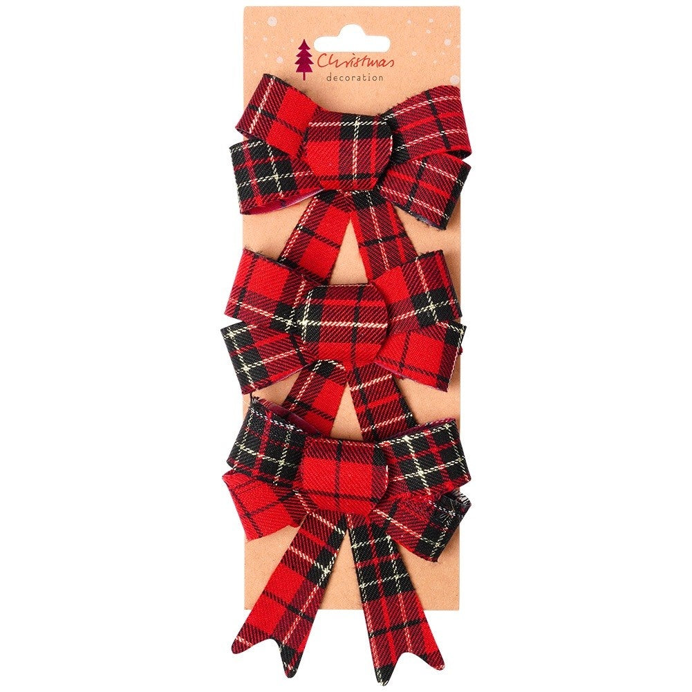 Decorative bow Christmas check 11x13 cm 3 pcs.