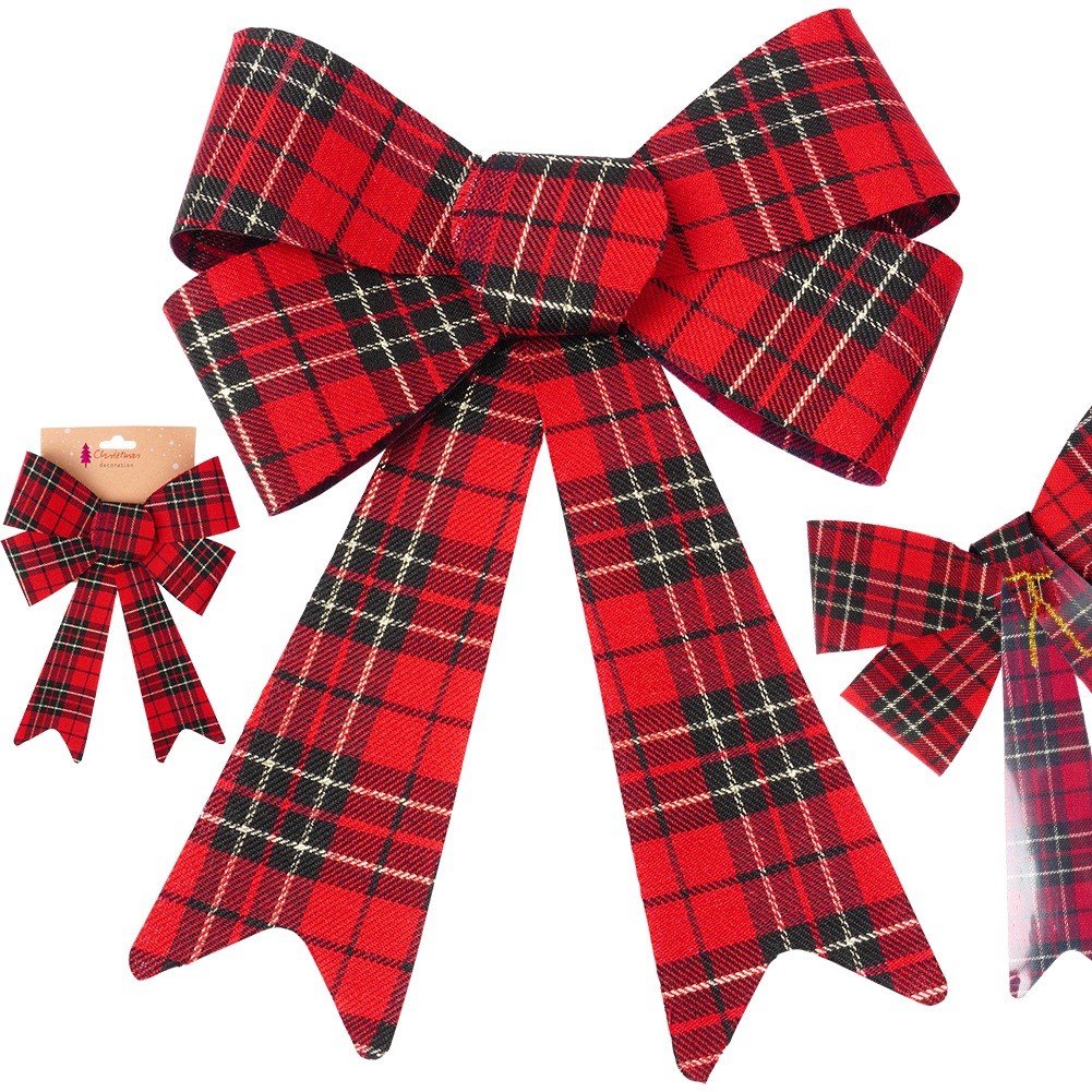 Decorative bow Christmas check 23x30 cm