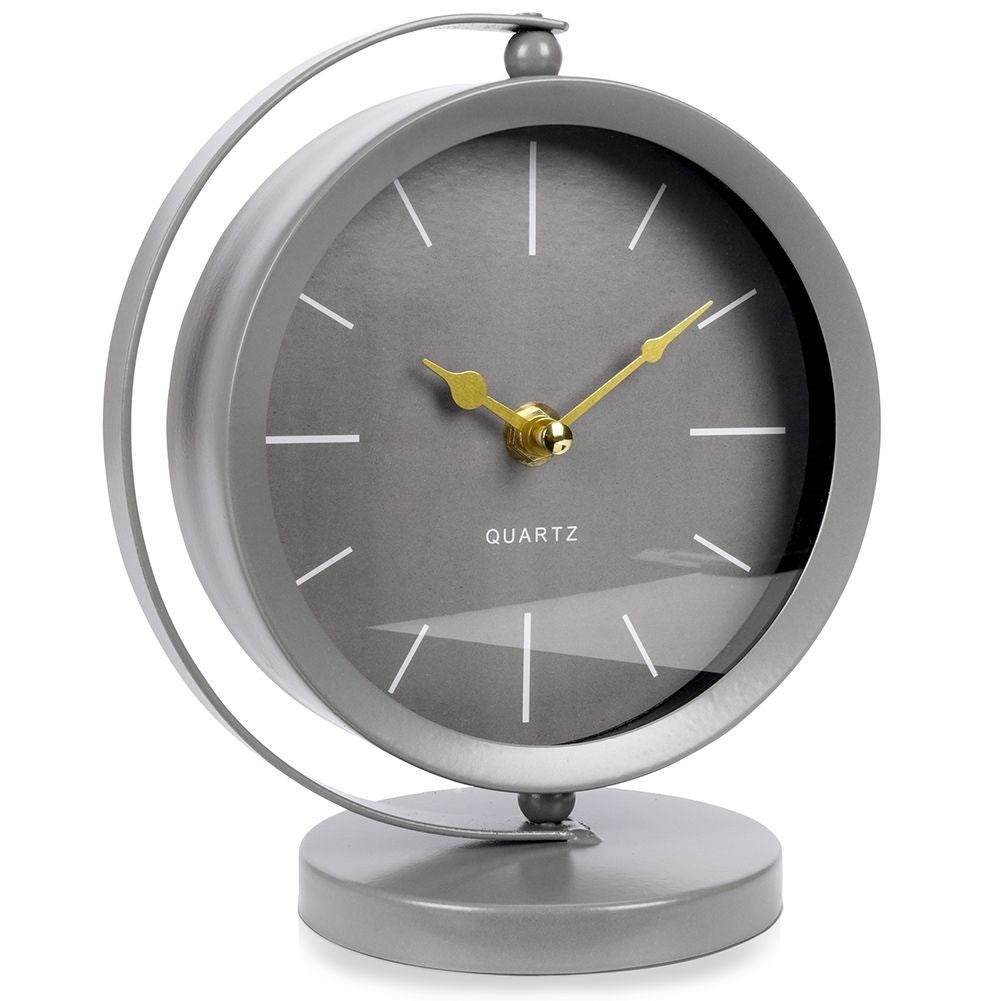 Decorative gray metal clock for dresser, desk or table