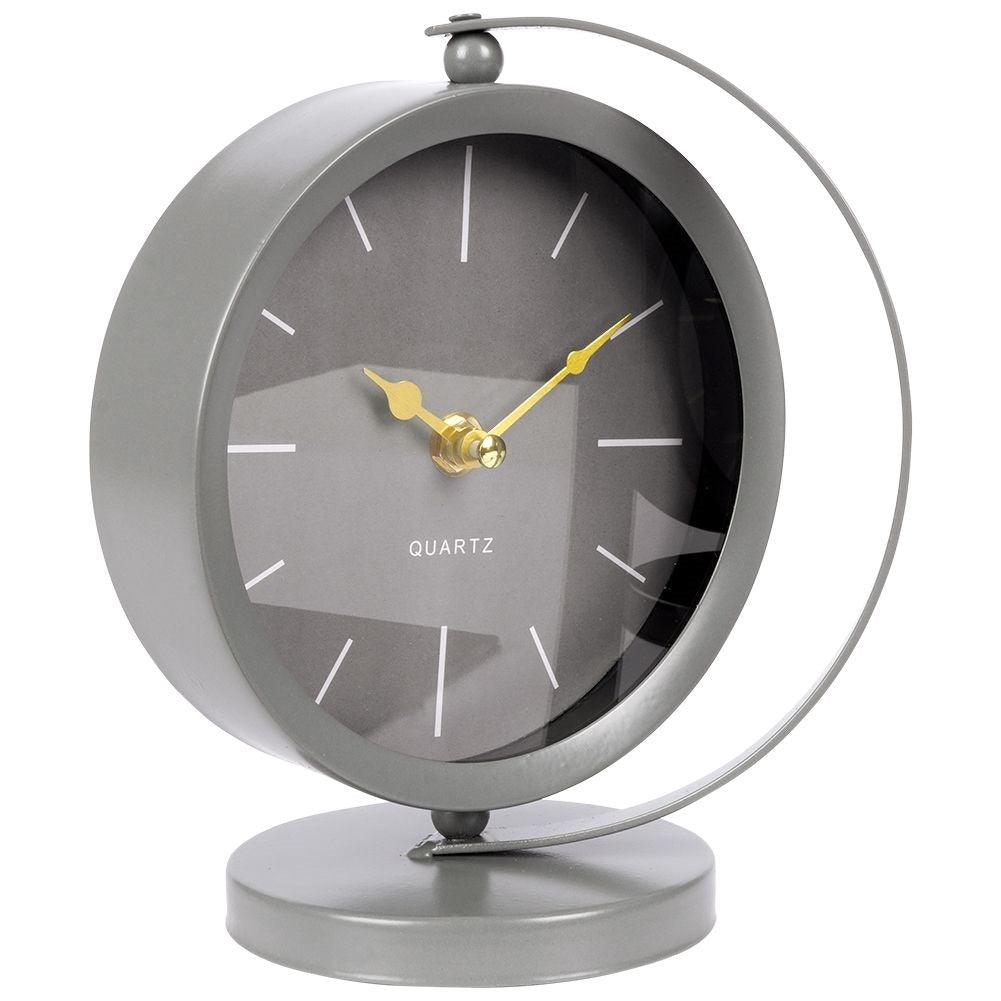 Decorative gray metal clock for dresser, desk or table
