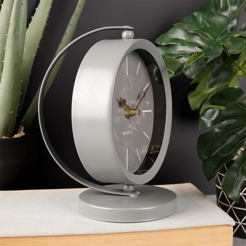 Decorative gray metal clock for dresser, desk or table