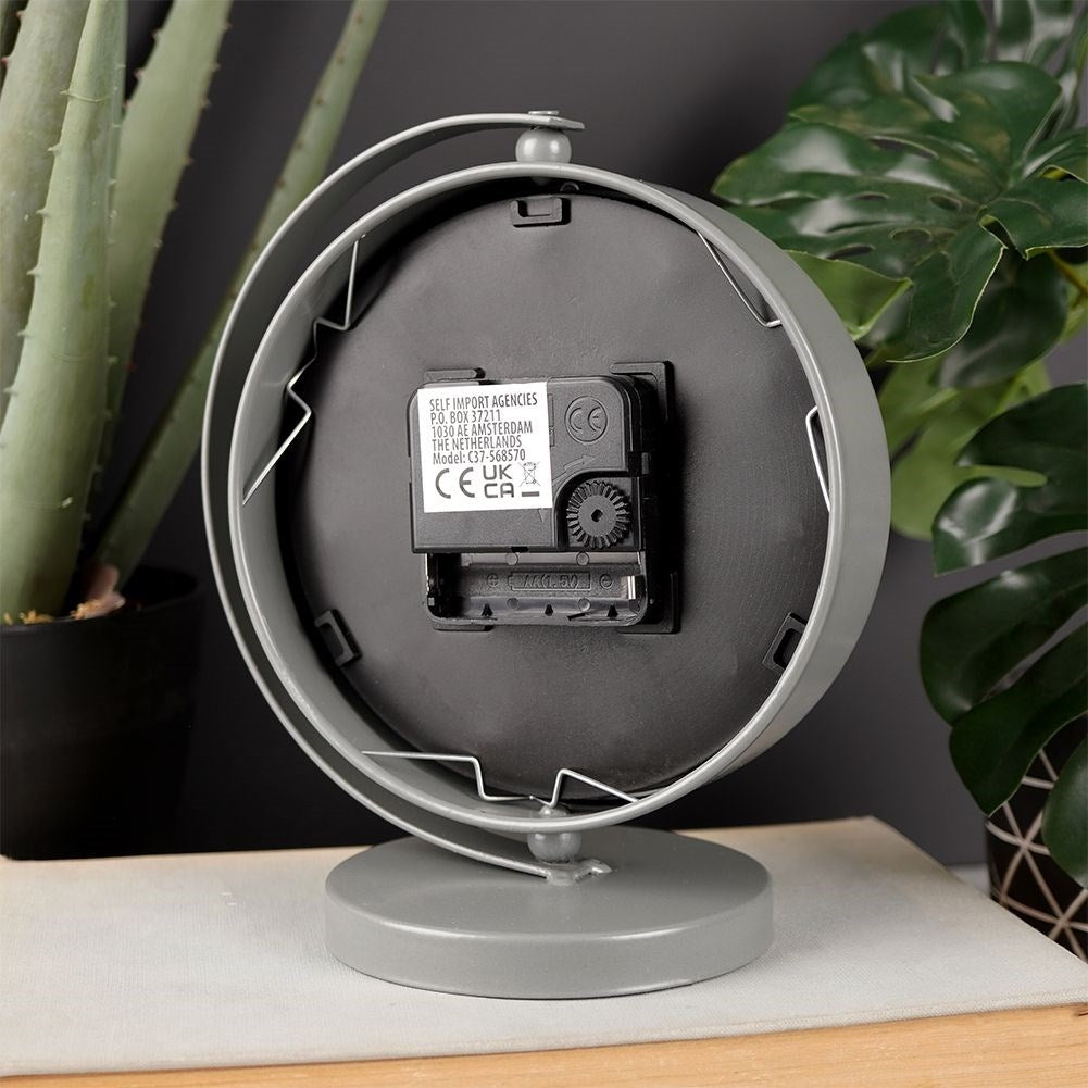 Decorative gray metal clock for dresser, desk or table