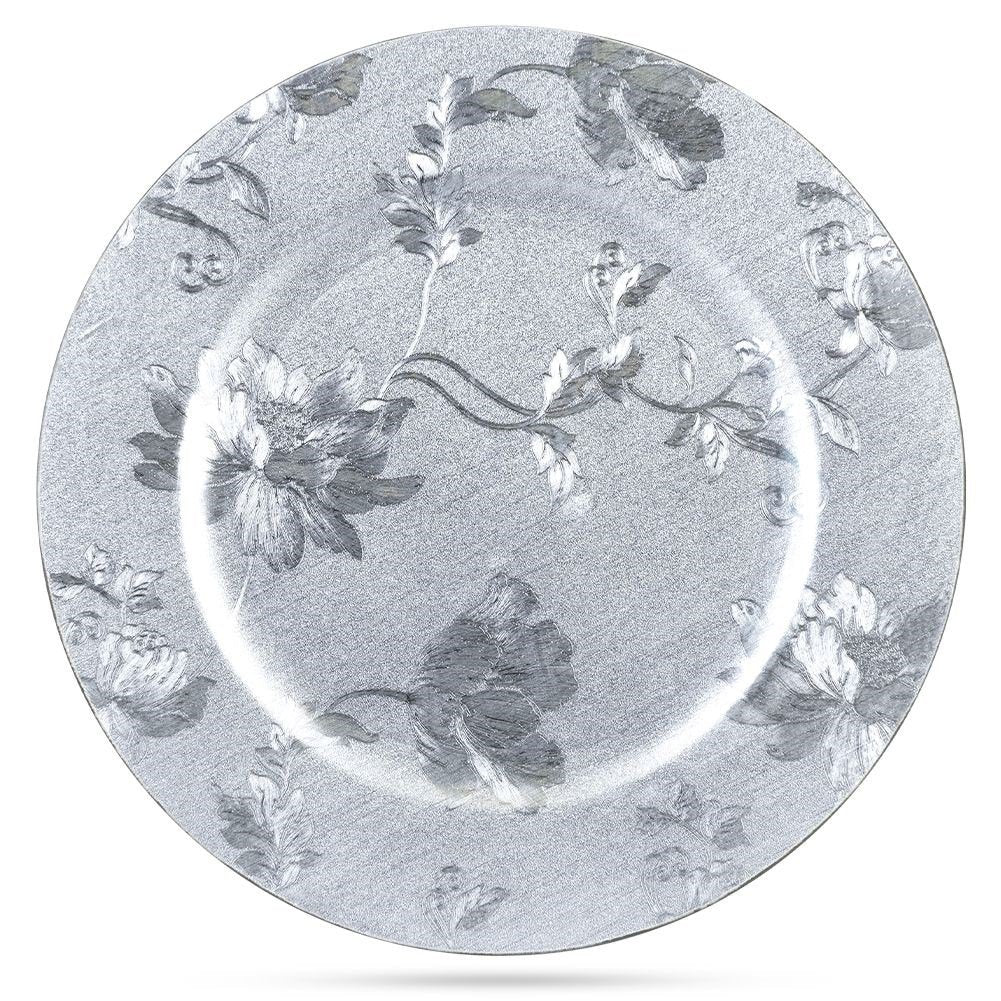Decorative placemat in silver with floral motif, 33 cm