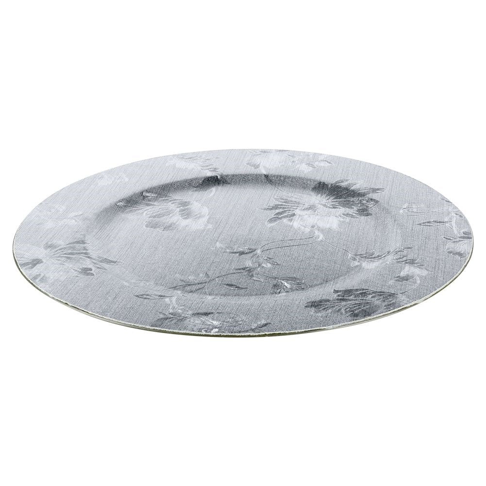 Decorative placemat in silver with floral motif, 33 cm