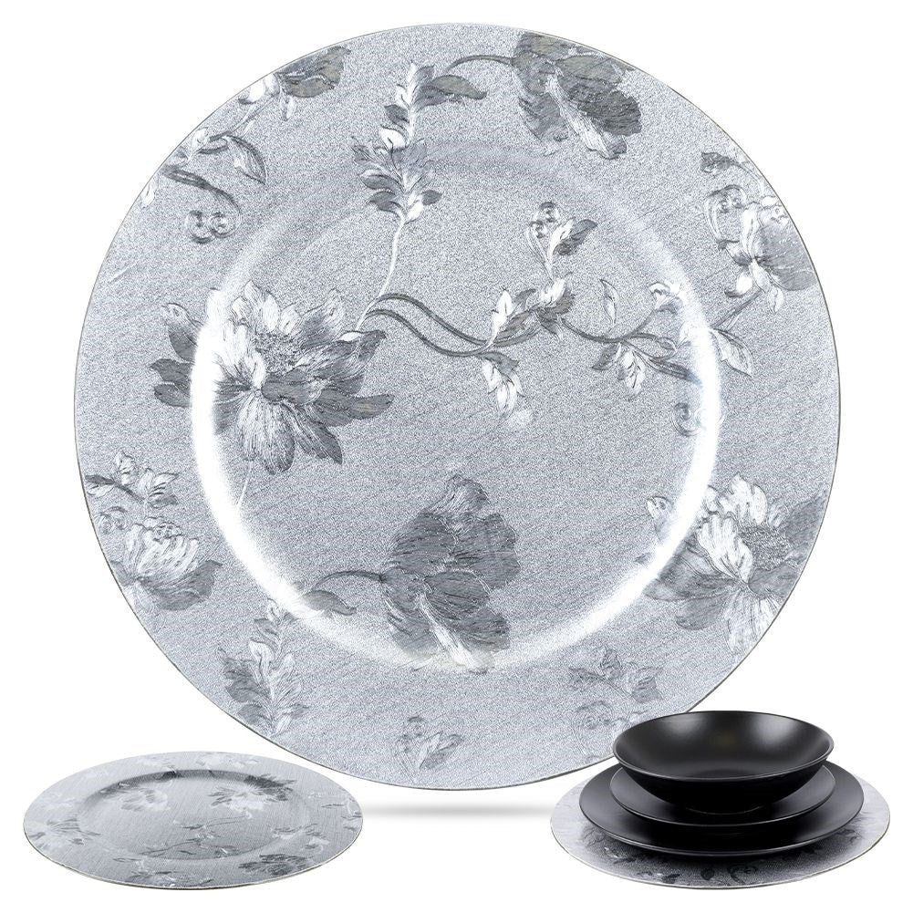 Decorative placemat in silver with floral motif, 33 cm