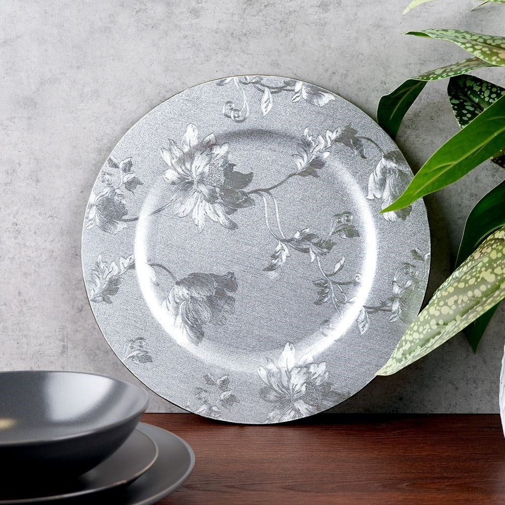 Decorative placemat in silver with floral motif, 33 cm
