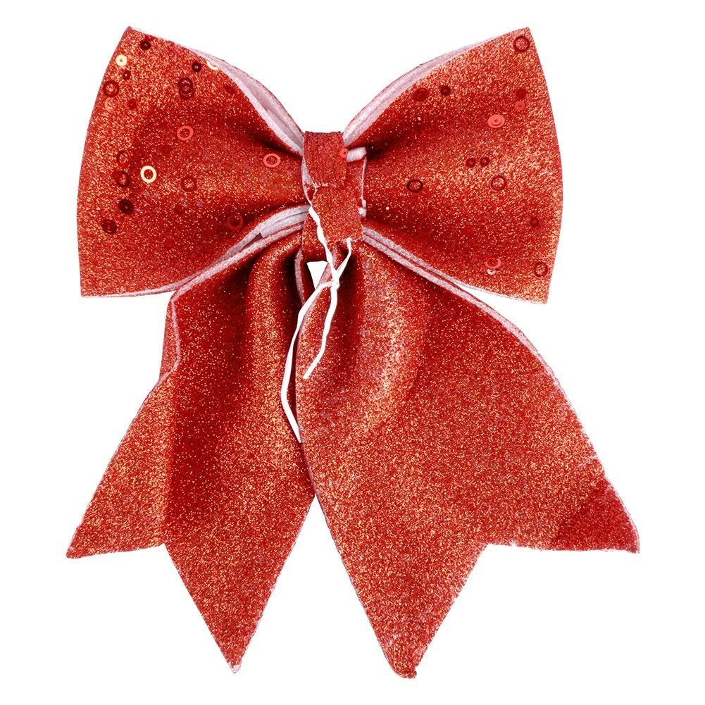 Decorative red bow with glitter and sequins for Christmas