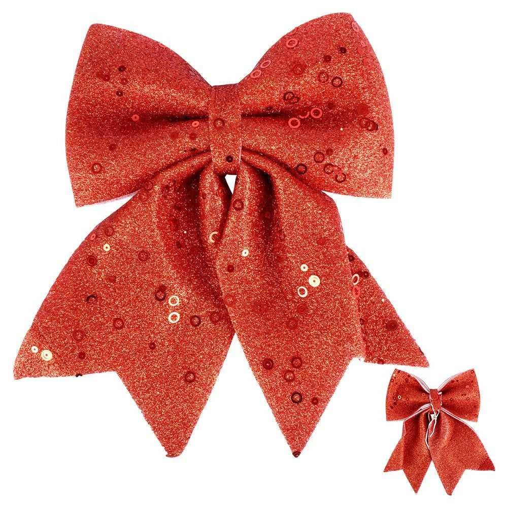 Decorative red bow with glitter and sequins for Christmas
