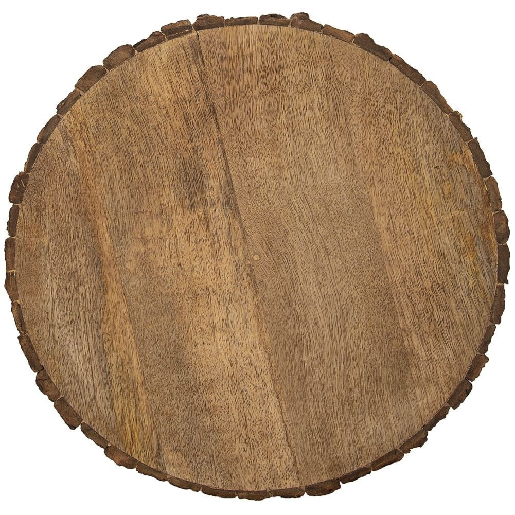 Decorative wooden board in mango wood with bark for food and candles