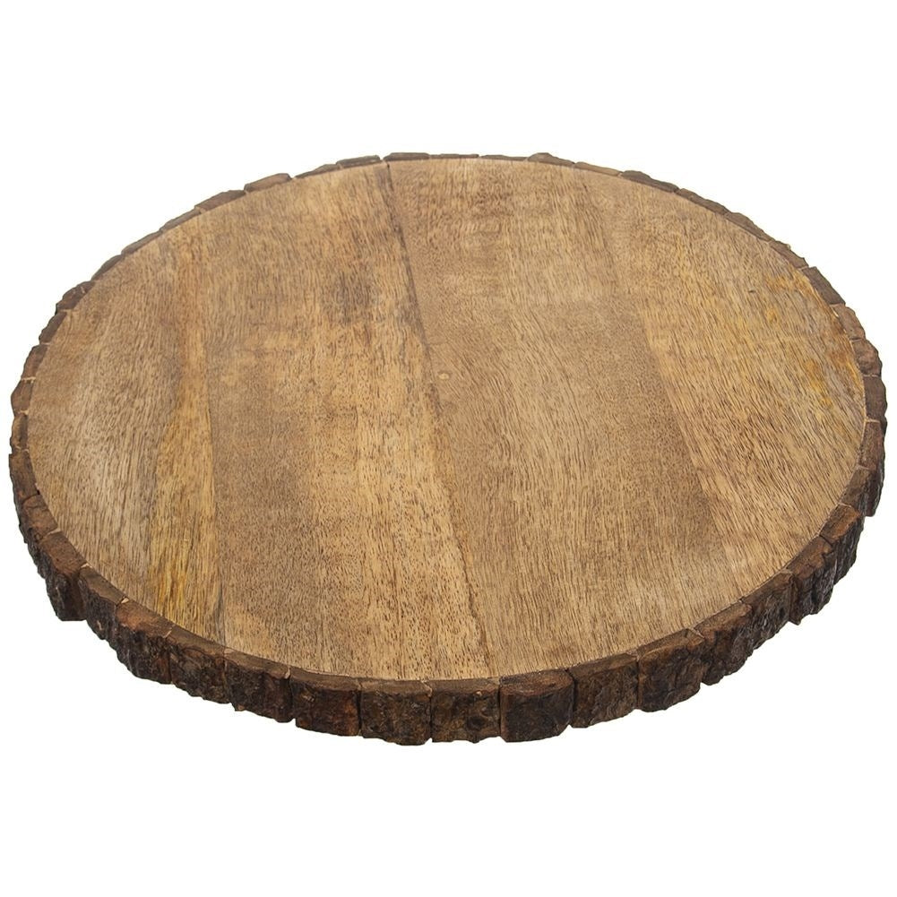 Decorative wooden board in mango wood with bark for food and candles