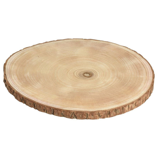 Decorative wooden board with bark for table settings and candles