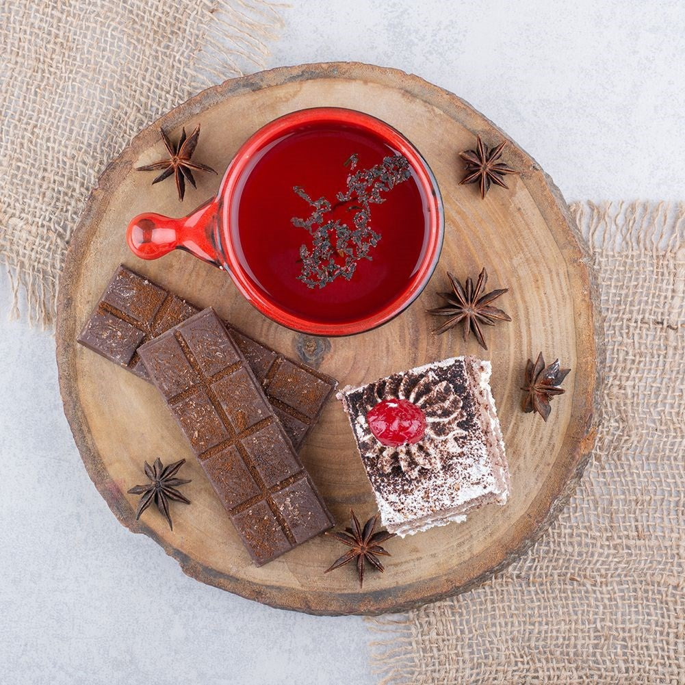 Decorative wooden board with bark for table settings and candles