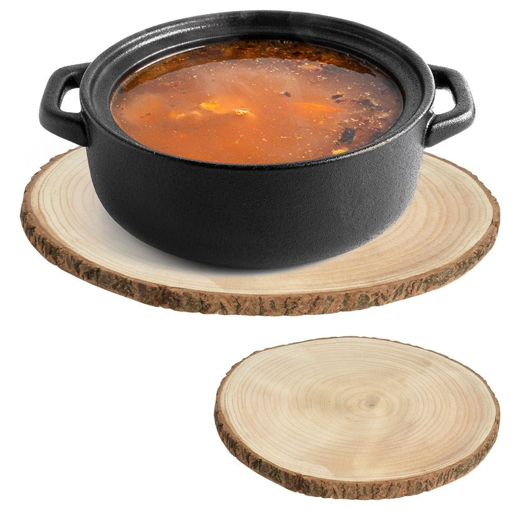 Decorative wooden board with bark for table settings and candles