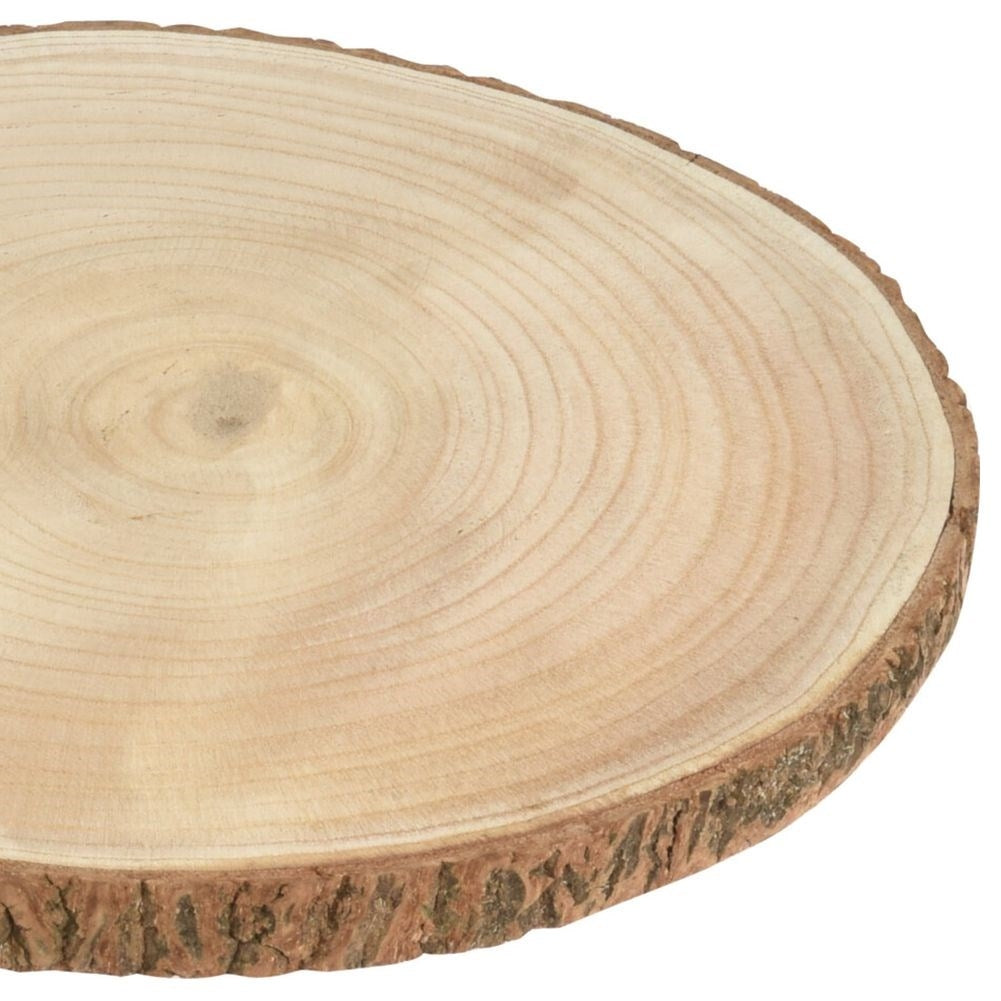 Decorative wooden board with bark for table settings and candles
