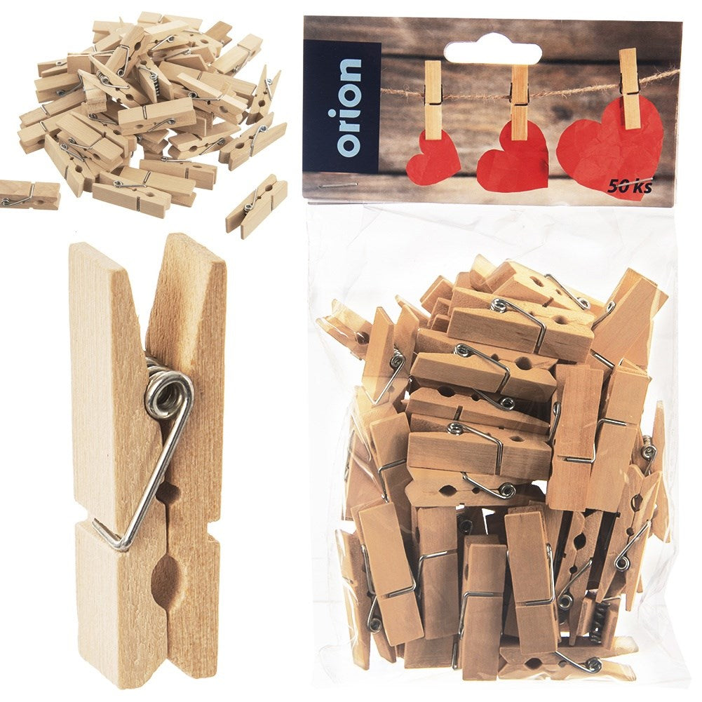 Decorative wooden clips 4.5 cm 50 pcs.