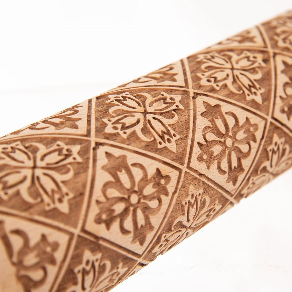 Decorative wooden rolling pin with bells 38 cm