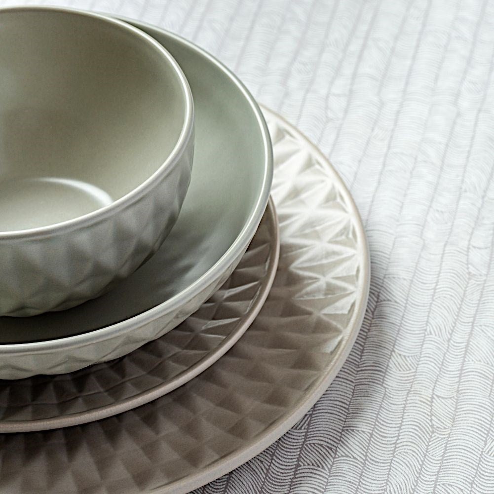 Deep Gray Ceramic Plate with Relief Pattern, Dishwasher Safe