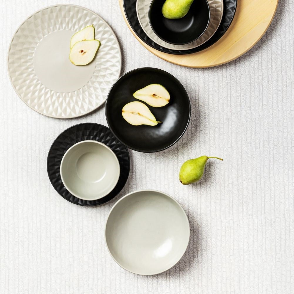 Deep Gray Ceramic Plate with Relief Pattern, Dishwasher Safe