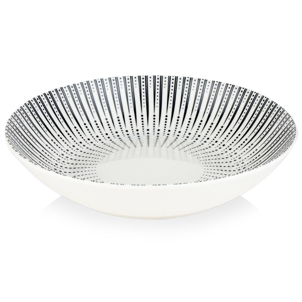 Deep Plate in Porcelain - White with Black Decor
