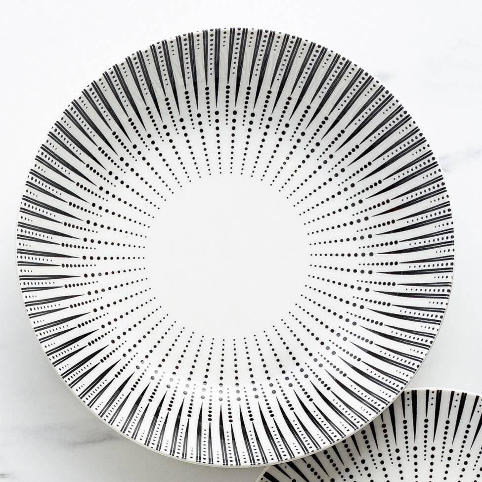 Deep Plate in Porcelain - White with Black Decor
