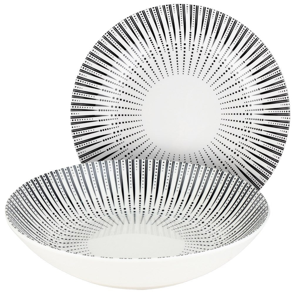 Deep Plate in Porcelain - White with Black Decor