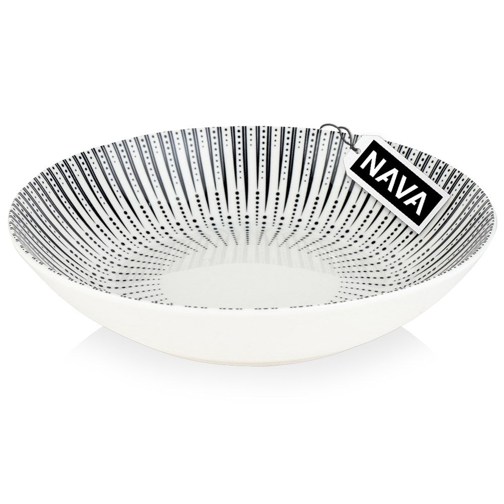 Deep Plate in Porcelain - White with Black Decor