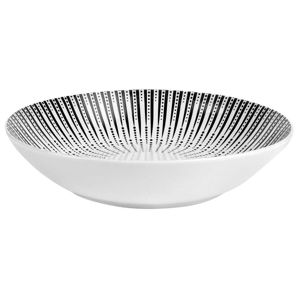 Deep Plate in Porcelain - White with Black Decor