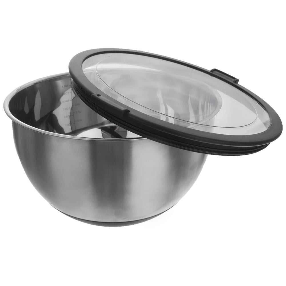 Deep bowl in stainless steel with tight-fitting lid