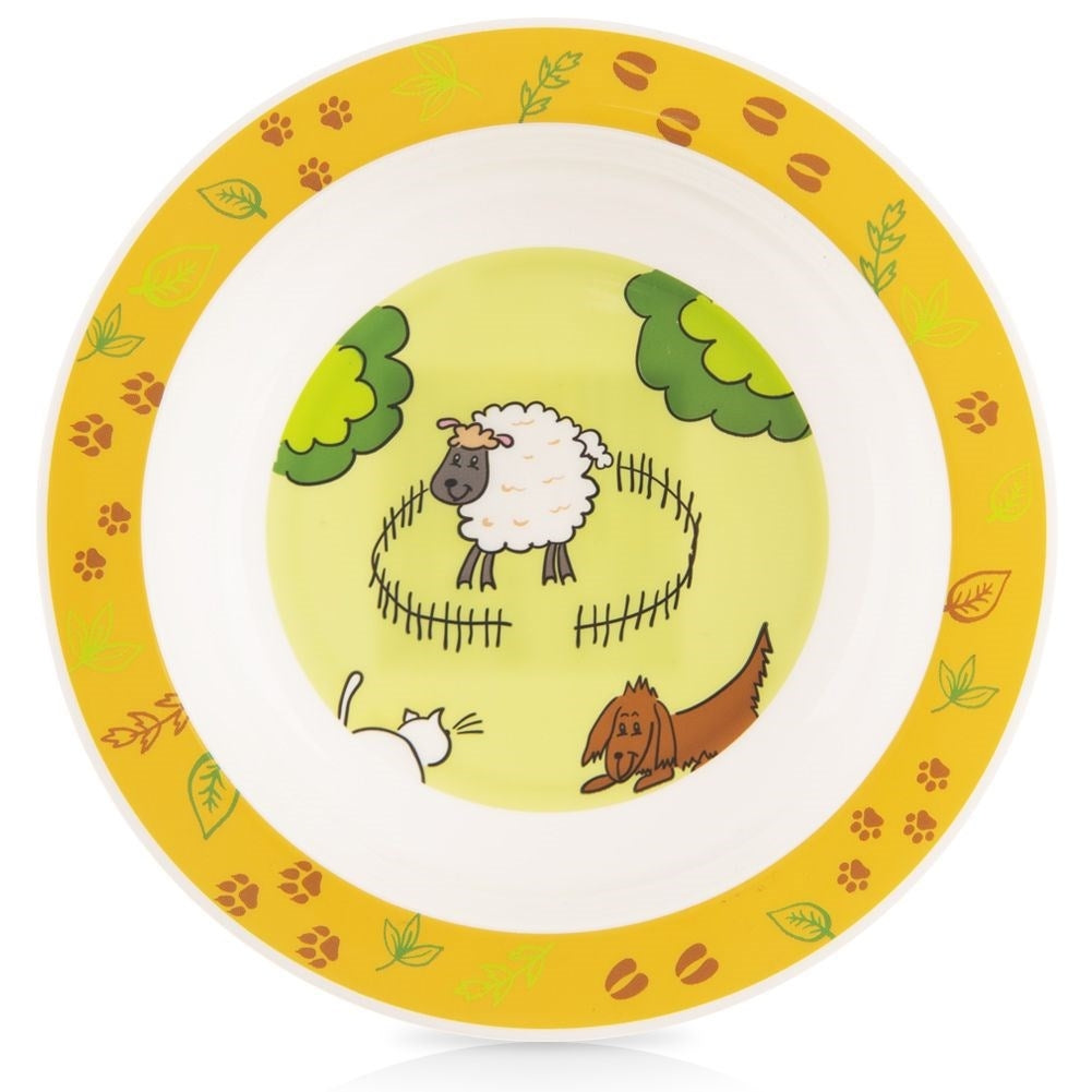 Deep plate for children with farm motifs and animals