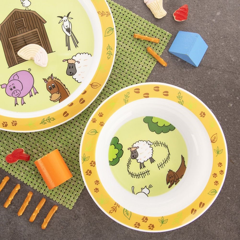Deep plate for children with farm motifs and animals