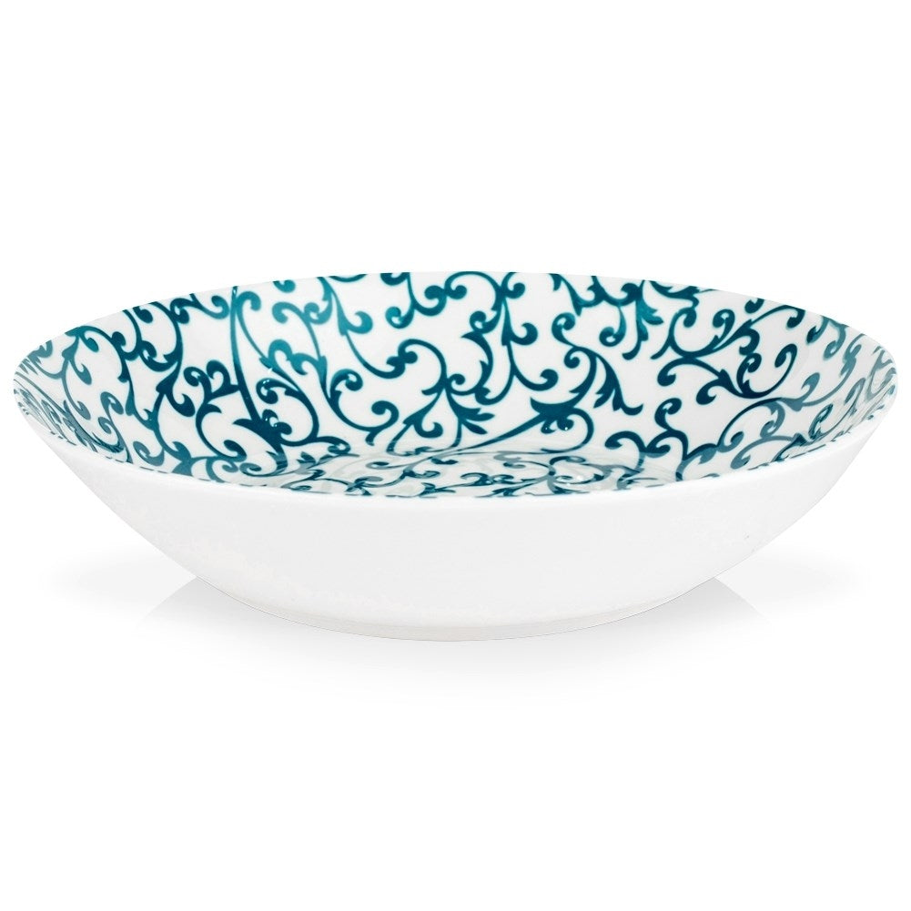 Deep porcelain tableware with turquoise decor, dishwasher safe
