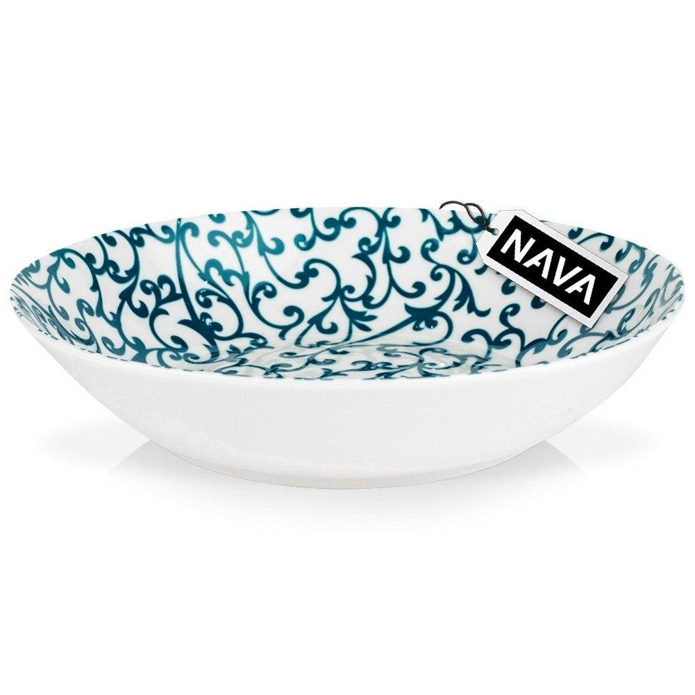 Deep porcelain tableware with turquoise decor, dishwasher safe
