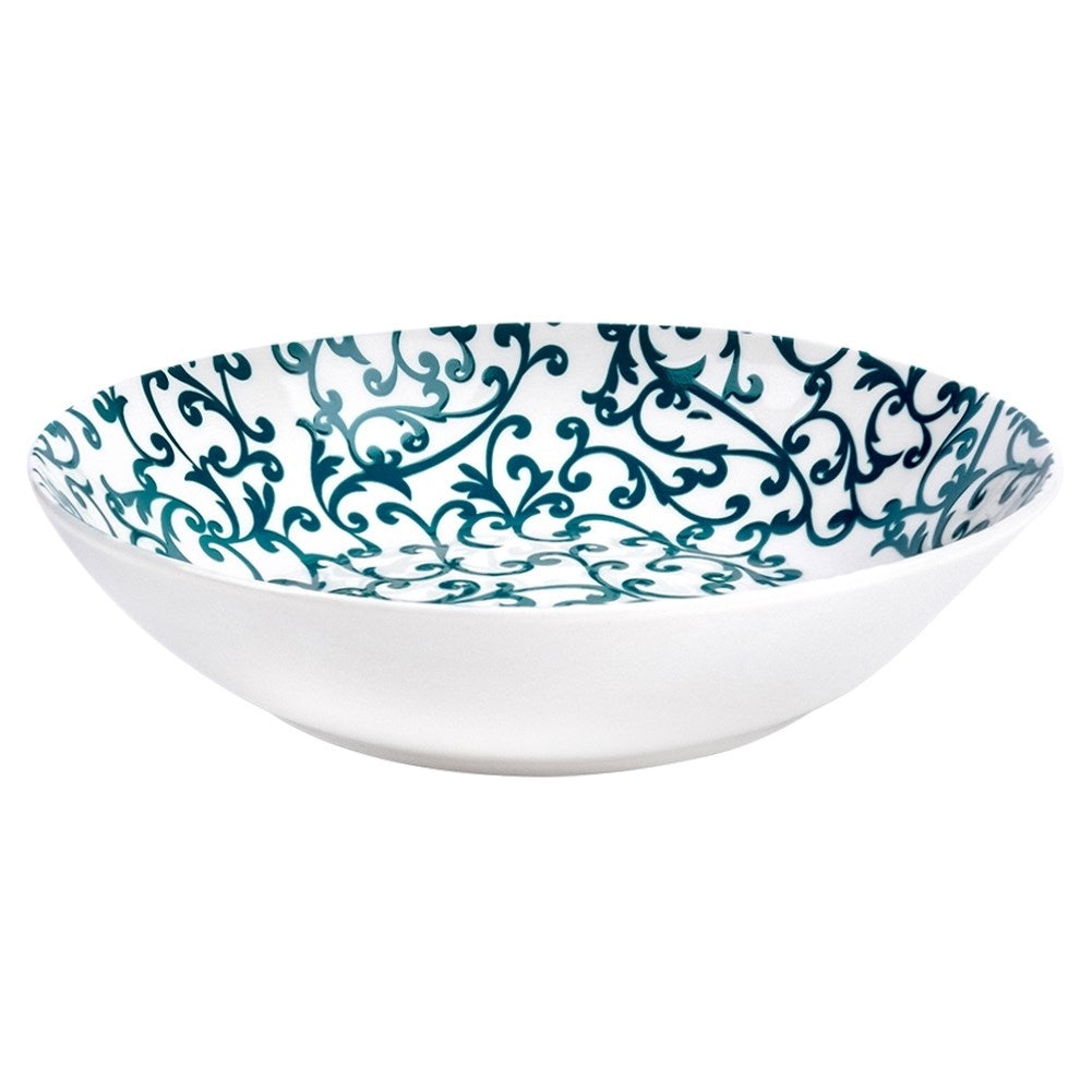Deep porcelain tableware with turquoise decor, dishwasher safe