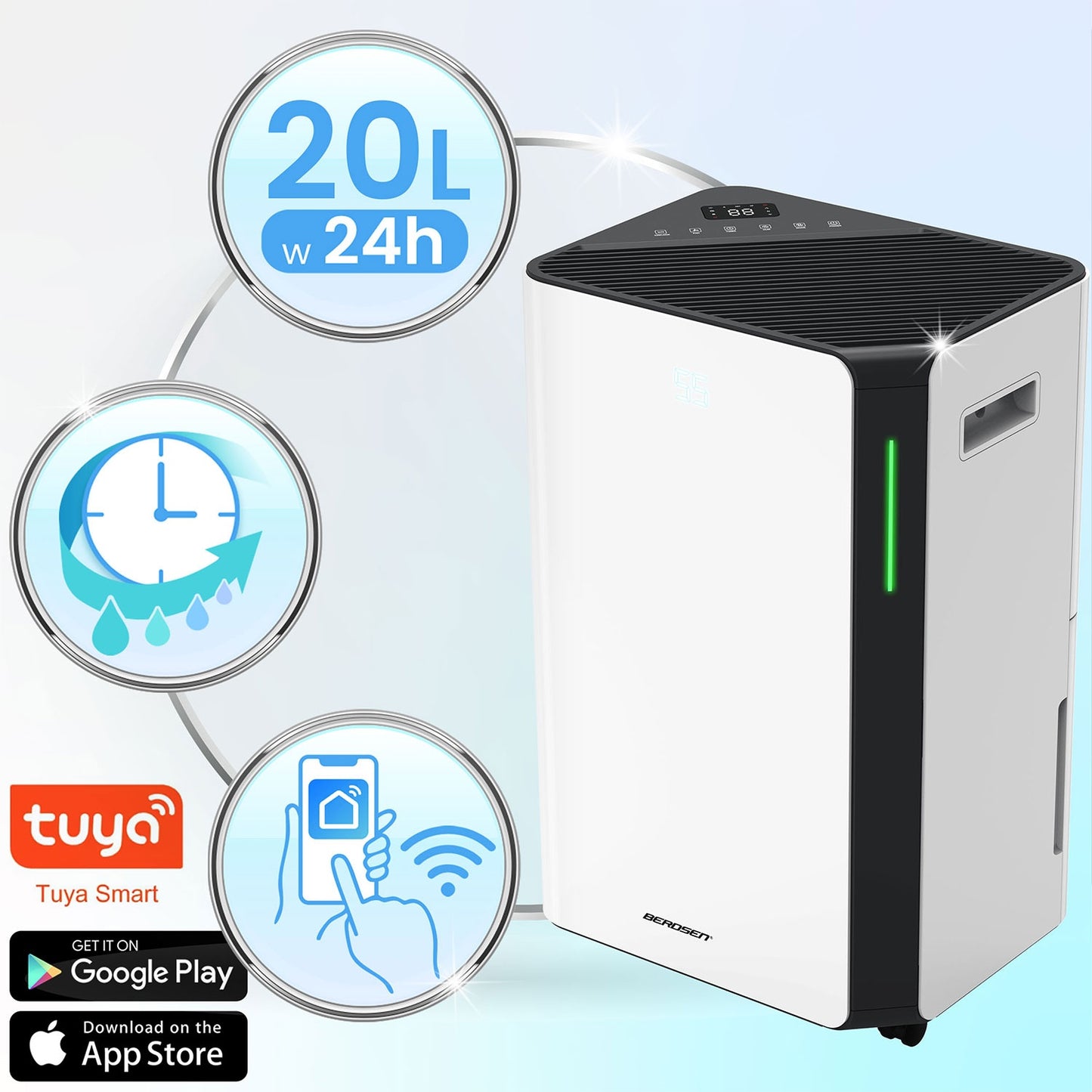 Dehumidifier with WiFi, 20L/Day, 4.5L Tank, Quiet